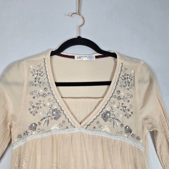 Babydoll Y2K Cream Lace Top Whimsy Sheer Lace Silver Metallic Trim Jolt Size XS - Picture 3 of 14
